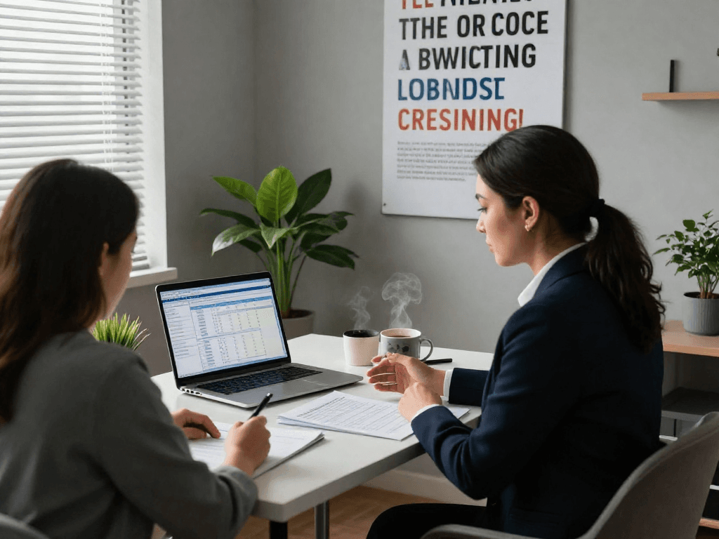 Exploring credit consolidation solutions at https://credit-consolidation.ca in a modern counseling office.