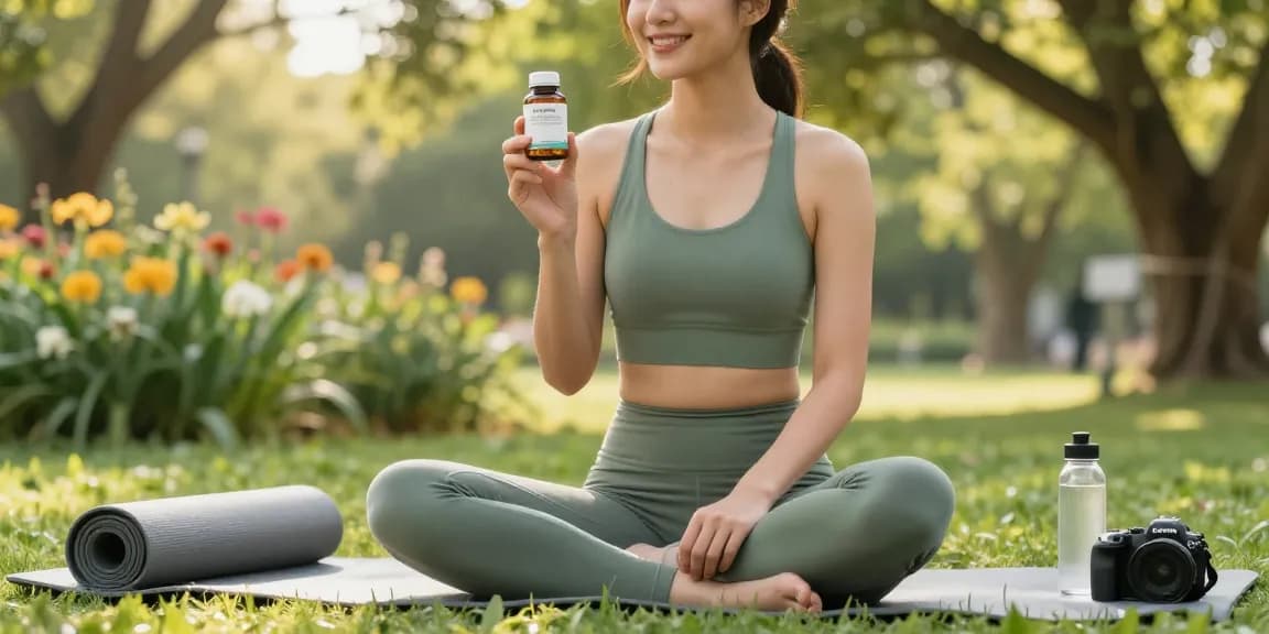 Capture of a person enjoying kratom capsules from www.behappygoleafy.com/kratom-capsules in a peaceful outdoor park.