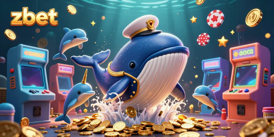 Engage with zbet's casino world through a dynamic underwater scene featuring a whale and playful dolphins.