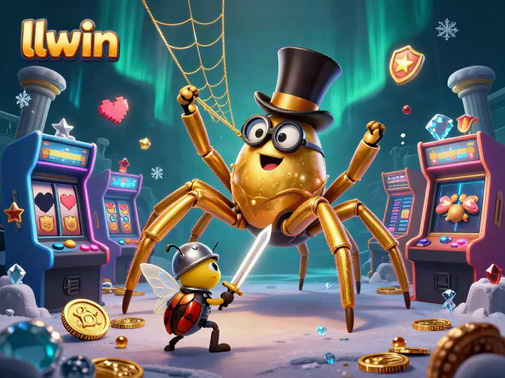 Engage with exciting games at llwin, featuring a golden tarantula in a casino-themed scene.