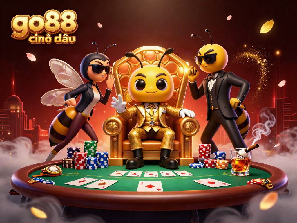 Experience the vibrant world of go88 chính thức with cartoon characters engaging at a lively poker table.