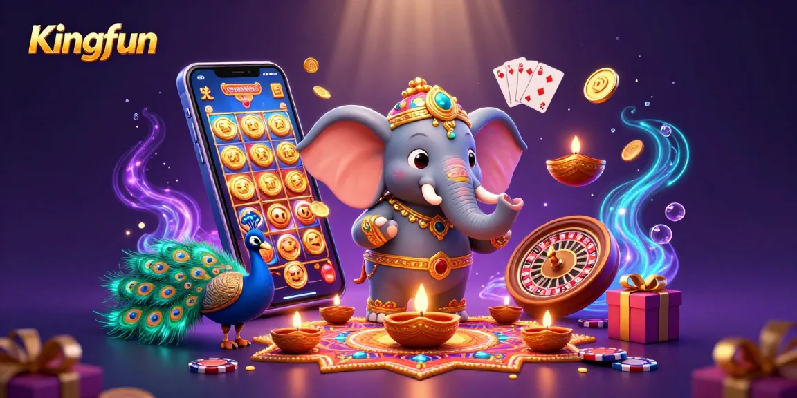 Experience thrilling wins at Kingfun with vibrant slot games and festive illustrations.