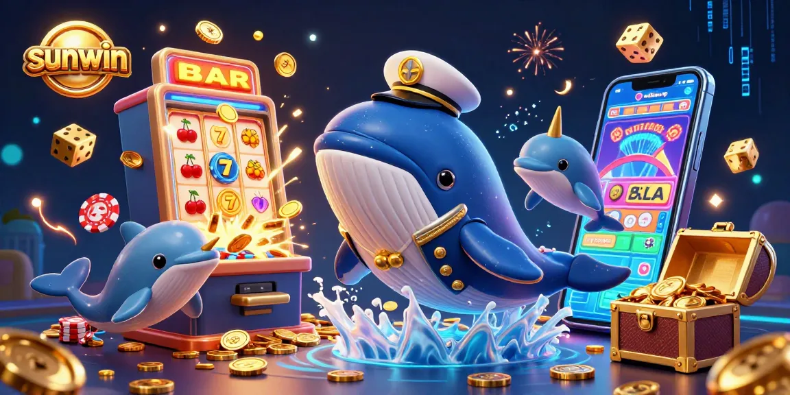 Experience sunwin's exciting world with a whale and dolphins amid a jackpot explosion.